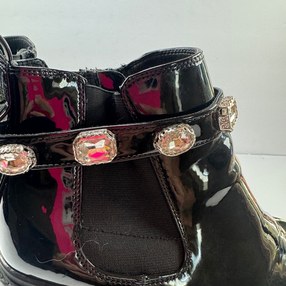 Torrid Black Patent Removable Rhinestone Strap Lug Sole Chelsea Boots 9WW - Picture 4 of 10